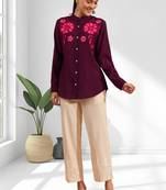 Wine vertical silk only top for women's