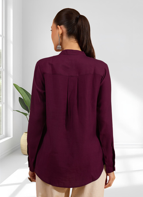 Wine vertical silk only top for women's 2