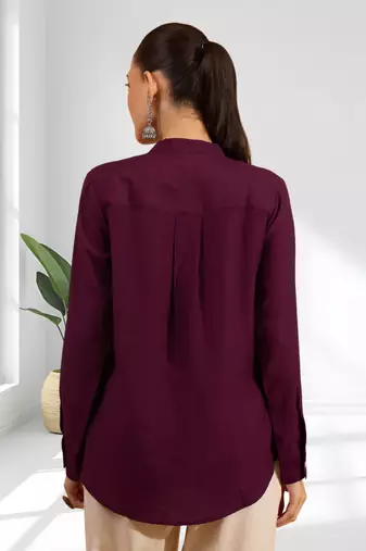 Wine vertical silk only top for women's