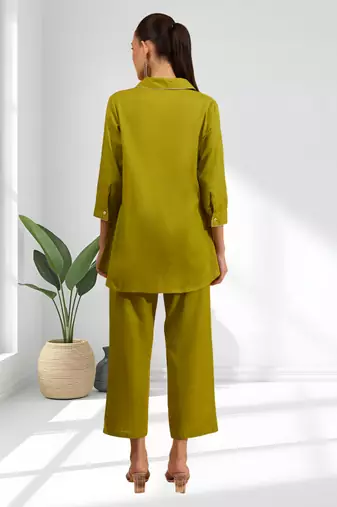 Cotton olive aari work kurta pant for women's