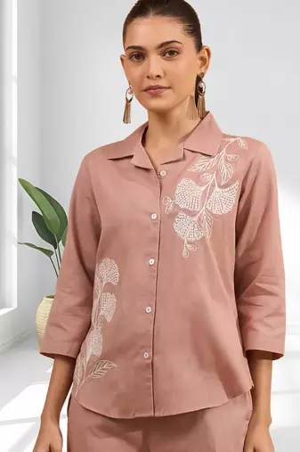 Cotton pink aari work shirt pant for women's