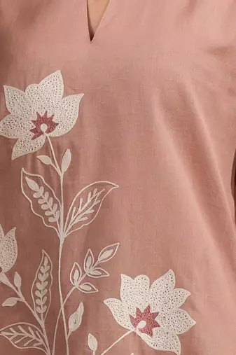 Cotton pink aari work kurta set for women's
