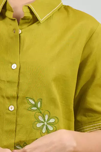 Cotton olive embroidery shirt pant for women's