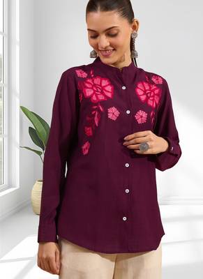 Wine vertical silk only top for women's 3