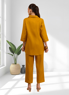 Cotton orange embroidery shirt pant for women's 2