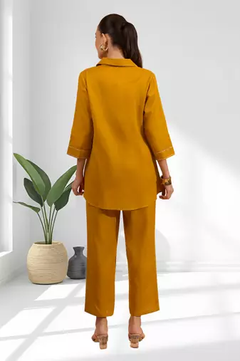 Cotton orange embroidery shirt pant for women's