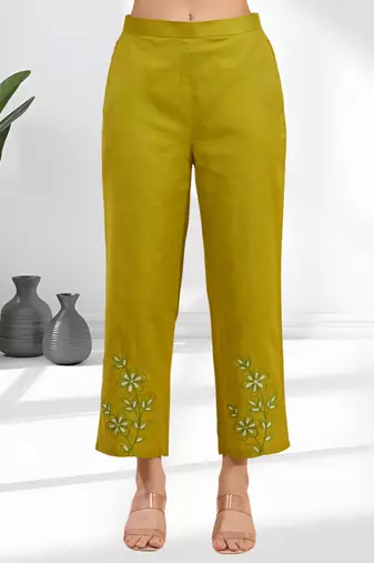 Cotton olive embroidery shirt pant for women's