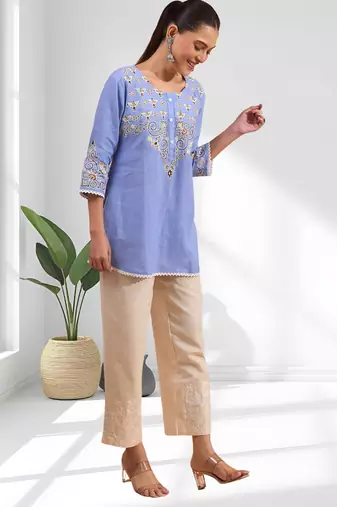 Violet cotton linen only kurti