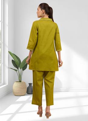 Cotton olive kurta set for women's 2