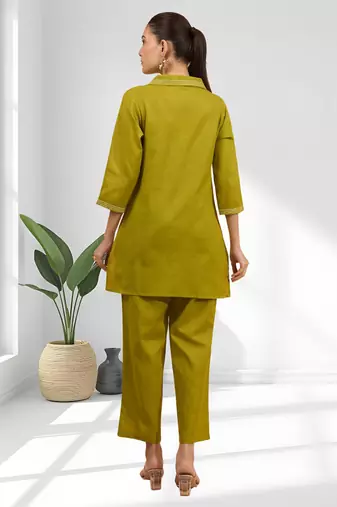 Cotton olive kurta set for women's