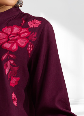 Wine vertical silk only top for women's 4