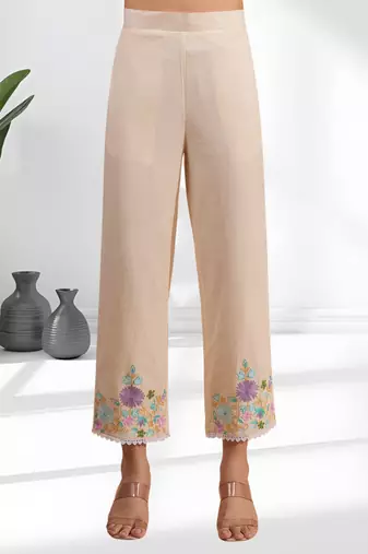 Cream linen kurta with pant for women's