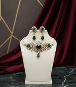 Gold-plated green stone & pearls jewellery set