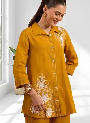 Cotton orange embroidery shirt pant for women's 3