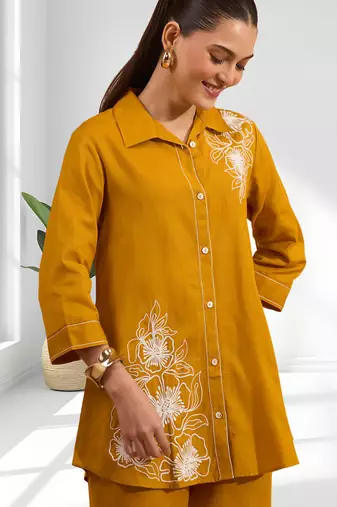 Cotton orange embroidery shirt pant for women's