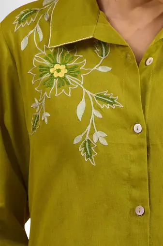 Cotton olive aari work kurta pant for women's