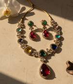 Gold-toned multicolor stone-studded jewellery set