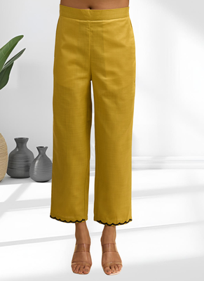 Cotton yellow aari work kurta pant for women's 4