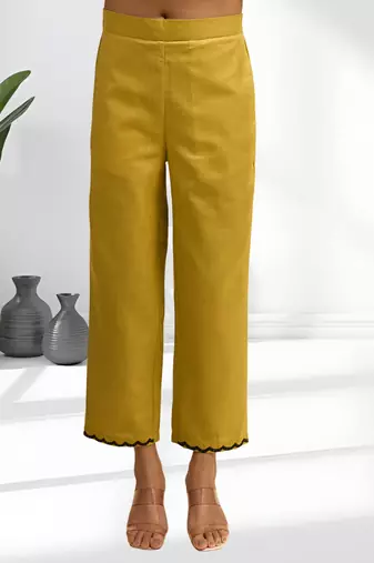 Cotton yellow aari work kurta pant for women's