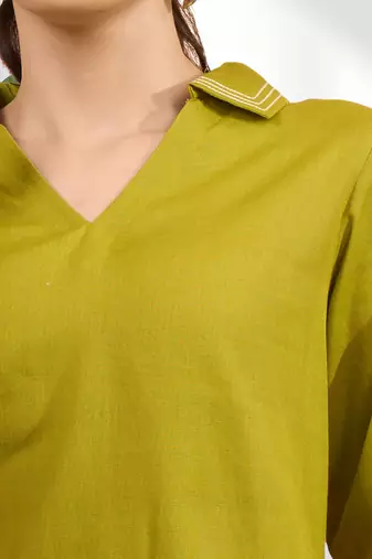 Cotton olive kurta set for women's