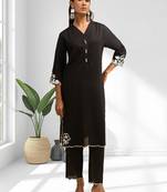 Black linen long kurta with pant for women's