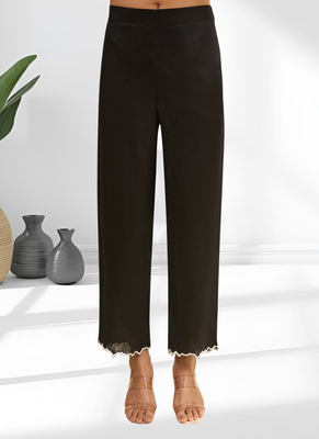 Black linen long kurta with pant for women's 4