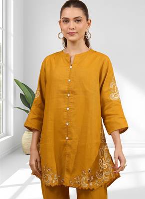 Orange cotton linen kurta with pant for women's 3