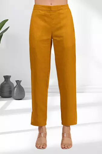 Orange cotton linen kurta with pant for women's