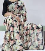 black floral georgette saree with lace-unstitched