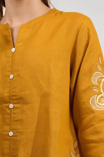 Orange cotton linen kurta with pant for women's