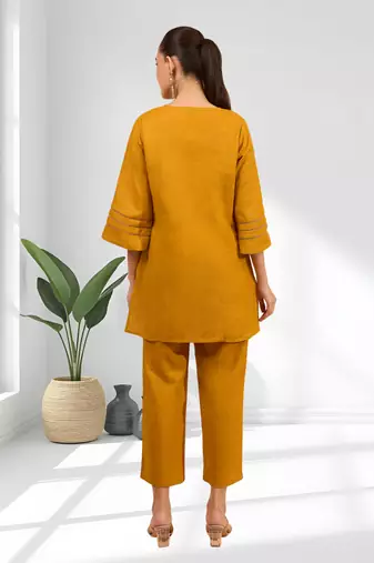Orange cotton kurta with pant for women's