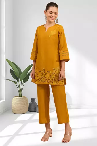 Orange cotton kurta with pant for women's