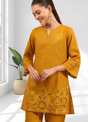 Orange cotton kurta with pant for women's 4