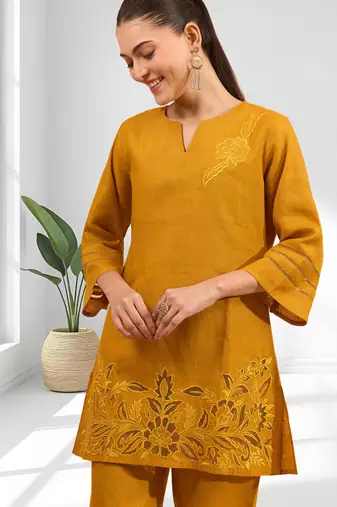 Orange cotton kurta with pant for women's