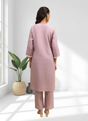 Pink cotton linen long kurta with pant for women's 2