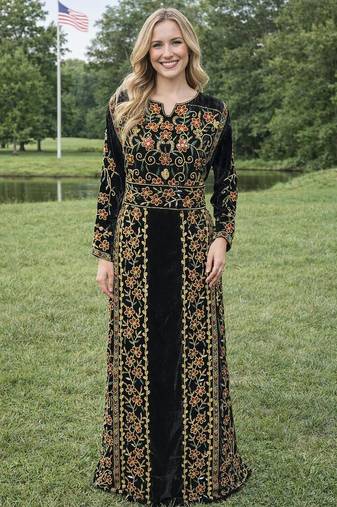 Black  Embroidery and beads Work Georgette fabric Islamic Style  Partywear Kaftan