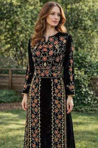 Black Embroidery and beads Work Georgette fabric Islamic Style Partywear Kaftan