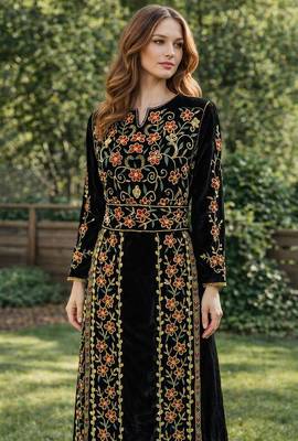 Black Embroidery and beads Work Georgette fabric Islamic Style Partywear Kaftan 4