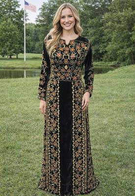 Black Embroidery and beads Work Georgette fabric Islamic Style Partywear Kaftan 5