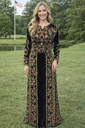 Black Embroidery and beads Work Georgette fabric Islamic Style Partywear Kaftan