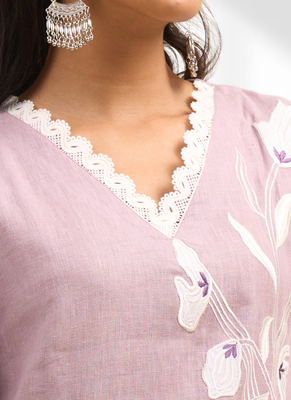 Pink cotton linen long kurta with pant for women's 4