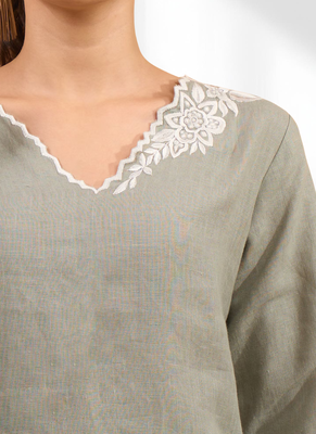 Grey linen long kurta with pant for women's 4