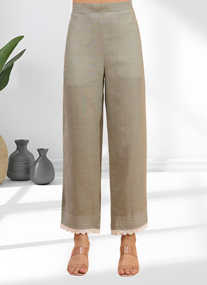 Grey linen long kurta with pant for women's 5