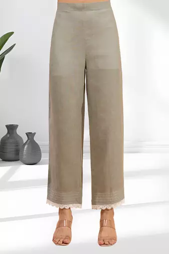 Grey linen long kurta with pant for women's