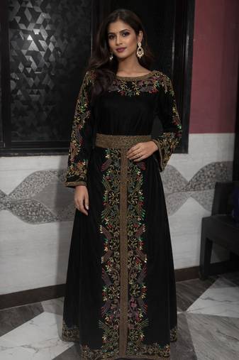 Black Georgette Beaded Kaftan