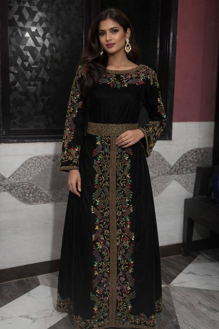 Black Georgette Beaded Kaftan