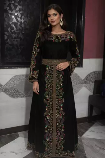 Black Georgette Beaded Kaftan