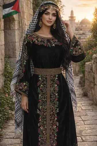 Black Georgette Beaded Kaftan