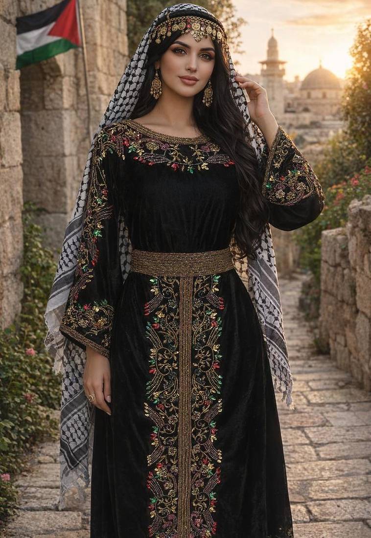 Black Georgette Beaded Kaftan