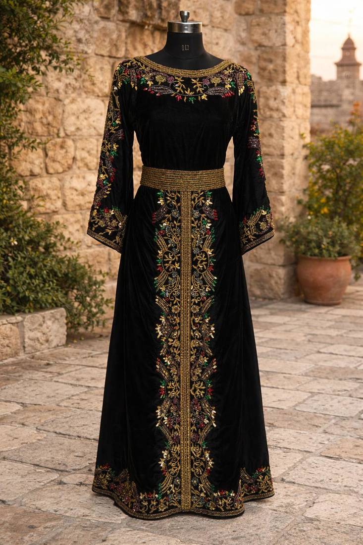 Black Georgette Beaded Kaftan